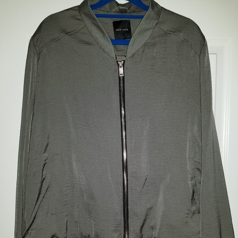 Faux Satin Bomber Jacket
